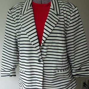 Christian Siriano Black-and-Ivory Striped Knit Jacket - Size XXL